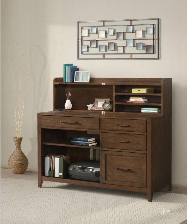 The appearance of Vogue Plymouth Brown Oak Computer Credenza with Hutch designed by Riverside Furniture in the transitional interior design. This brown piece of furniture  was selected by 1StopBedrooms from Vogue Collection to add a touch of cosiness and style into your home. Sku: 46233;46236. Product Type: Desk & Hutch. Image1