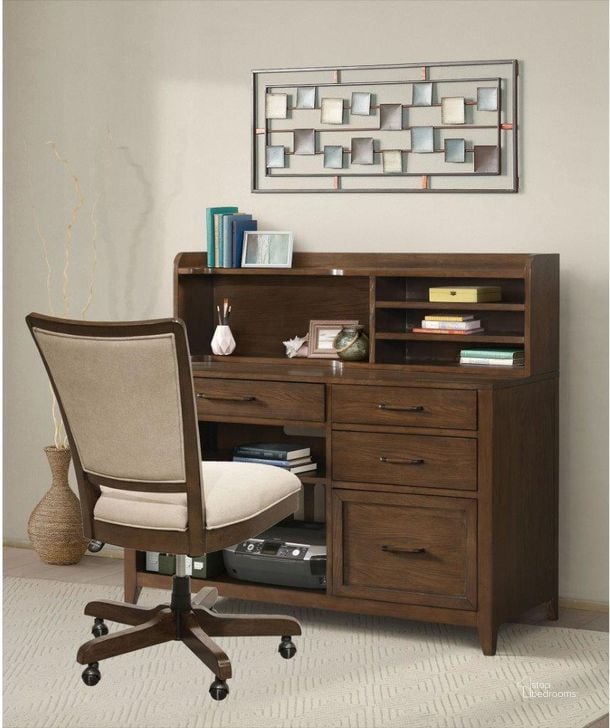 The appearance of Vogue Plymouth Brown Oak Home Office Set designed by Riverside Furniture in the transitional interior design. This brown piece of furniture  was selected by 1StopBedrooms from Vogue Collection to add a touch of cosiness and style into your home. Sku: 46233;46238. Product Type: Home Office Set. Image1
