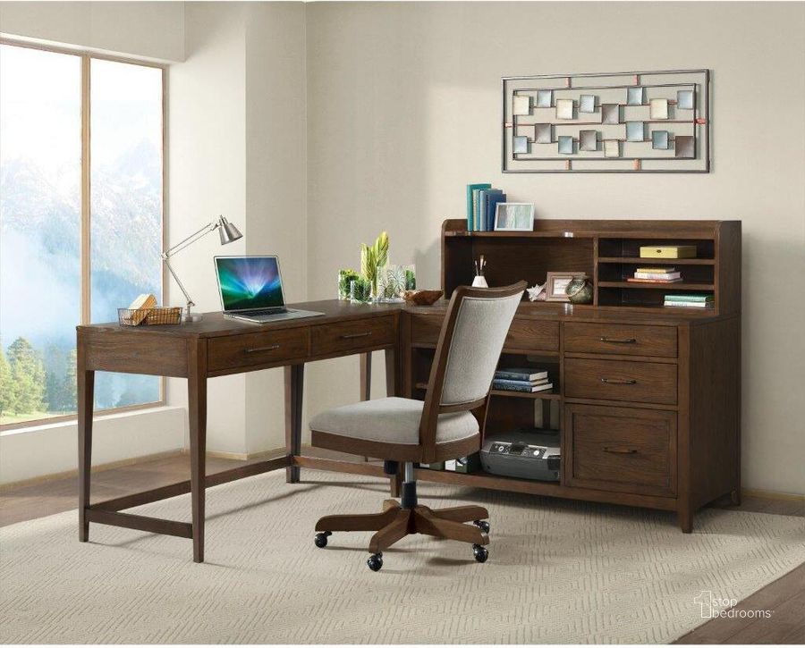 The appearance of Vogue Plymouth Brown Oak Upholstered Desk Chair designed by Riverside Furniture in the transitional interior design. This brown piece of furniture  was selected by 1StopBedrooms from Vogue Collection to add a touch of cosiness and style into your home. Sku: 46238. Product Type: Office Chair. Image1