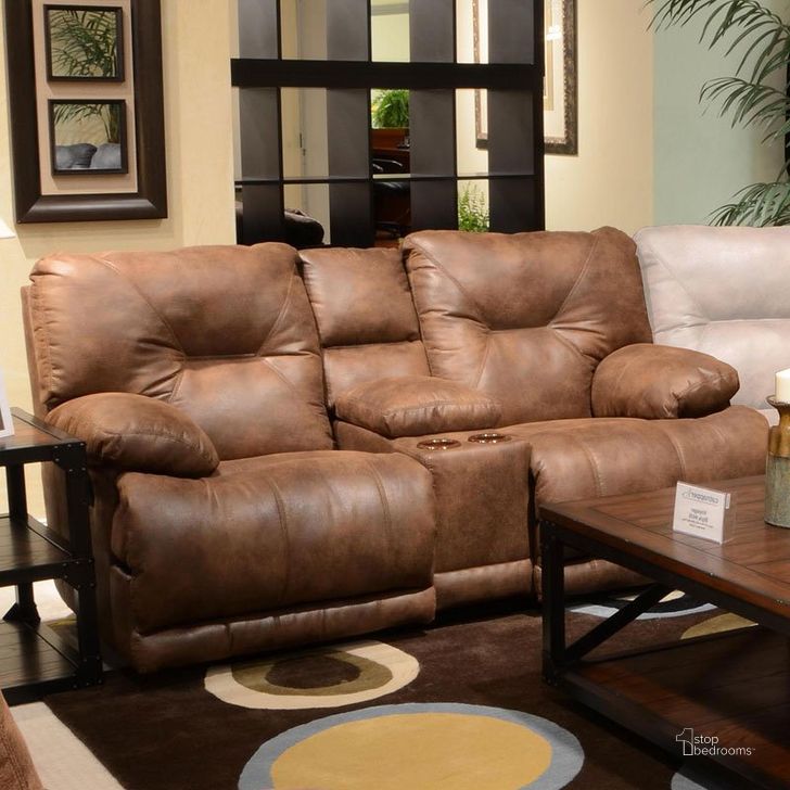 The appearance of Voyager Elk Power Reclining Loveseat with Console designed by Catnapper in the transitional interior design. This brown piece of furniture  was selected by 1StopBedrooms from Voyager Collection to add a touch of cosiness and style into your home. Sku: 64389122829302829. Material: Polyester. Product Type: Reclining Loveseat.