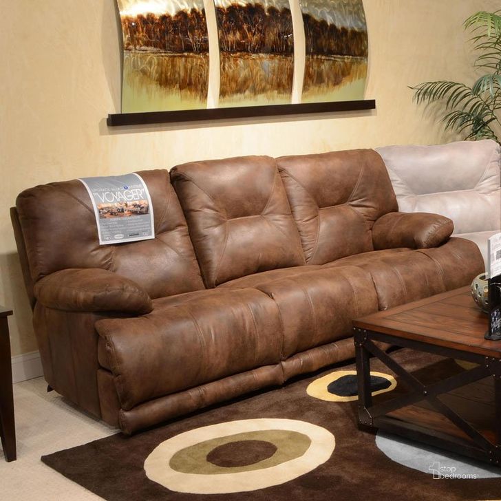 The appearance of Voyager Elk Reclining Sofa designed by Catnapper in the transitional interior design. This brown piece of furniture  was selected by 1StopBedrooms from Voyager Collection to add a touch of cosiness and style into your home. Sku: 4381122829302829. Material: Polyester. Product Type: Reclining Sofa.