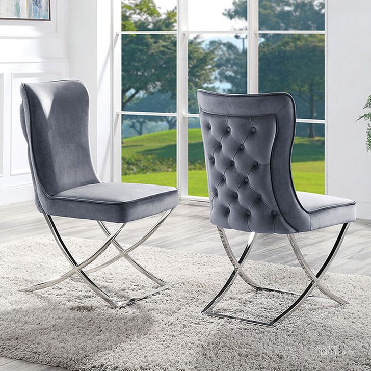 The appearance of Wadenswil Side Chair In Chrome and Gray designed by Furniture of America in the glam interior design. This chrome and gray piece of furniture  was selected by 1StopBedrooms from Wadenswil Collection to add a touch of cosiness and style into your home. Sku: CM3285SC-N-2PK. Product Type: Side Chair. Material: Stainless Steel. Image1