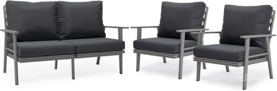 The appearance of Walbrooke 3 Piece Outdoor Patio Set In Charcoal designed by LeisureMod in the modern / contemporary interior design. This charcoal piece of furniture  was selected by 1StopBedrooms from Walbrooke Collection to add a touch of cosiness and style into your home. Sku: WGR-57-31CH. Material: Aluminum. Product Type: Outdoor Conversation Set. Image1