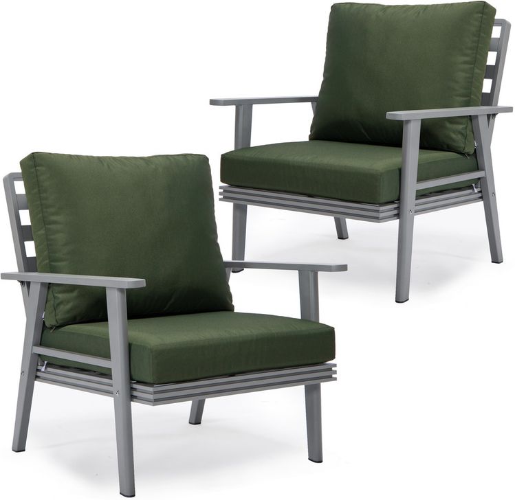 The appearance of Walbrooke Patio Arm Chair Set of 2 In Green designed by LeisureMod in the modern / contemporary interior design. This green piece of furniture  was selected by 1StopBedrooms from Walbrooke Collection to add a touch of cosiness and style into your home. Sku: WGR-31-27G2. Material: Aluminum. Product Type: Outdoor Chair. Image1
