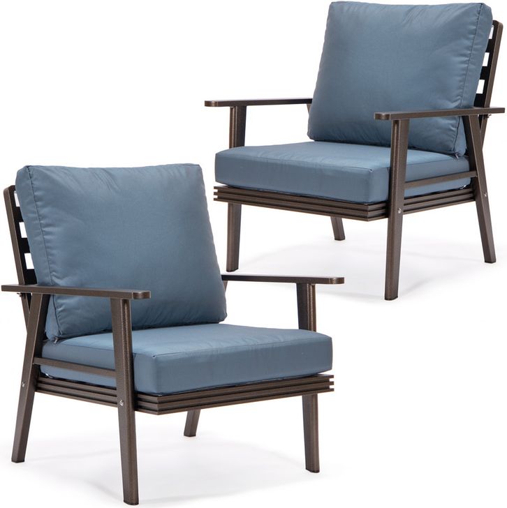 The appearance of Walbrooke Patio Arm Chair Set of 2 In Navy Blue designed by LeisureMod in the modern / contemporary interior design. This navy blue piece of furniture  was selected by 1StopBedrooms from Walbrooke Collection to add a touch of cosiness and style into your home. Sku: WBR-31-27NBU2. Material: Aluminum. Product Type: Outdoor Chair. Image1