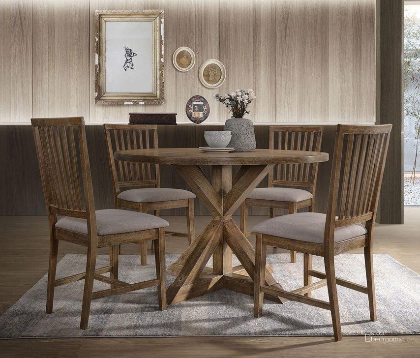 The appearance of Wallace Ii Dining Room Set designed by ACME in the transitional interior design. This weathered oak piece of furniture  was selected by 1StopBedrooms from Wallace II Collection to add a touch of cosiness and style into your home. Sku: 72310;72312. Table Base Style: Trestle. Table Top Shape: Round. Material: Wood. Product Type: Dining Room Set. Size: 48". Image1