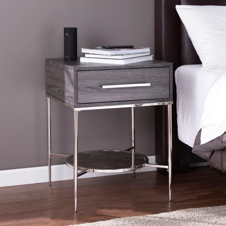 The appearance of Waltenson Nightstand With Storage designed by SEI Furniture in the transitional interior design. This chrome piece of furniture  was selected by 1StopBedrooms from Waltenson Collection to add a touch of cosiness and style into your home. Sku: HF1133421. Material: Wood. Product Type: Nightstand. Image1