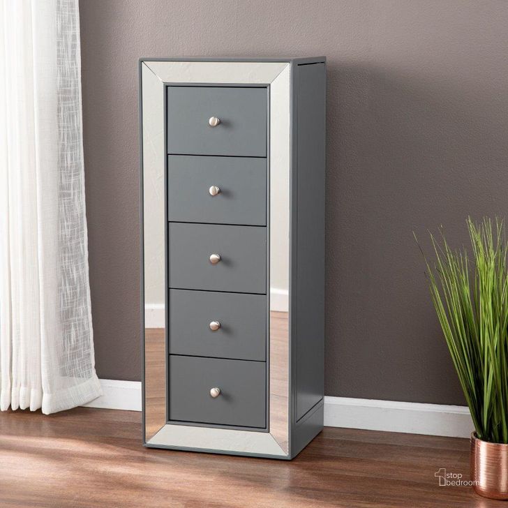The appearance of Wanley 5-Drawer Jewelry Armoire designed by SEI Furniture in the transitional interior design. This grey piece of furniture  was selected by 1StopBedrooms from Wanley Collection to add a touch of cosiness and style into your home. Sku: JS1140123. Material: Wood. Product Type: Jewelry Armoire. Image1
