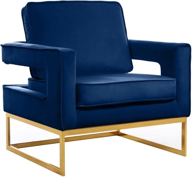 The appearance of Wanstown Navy Velvet Accent Chair 0qb2296958 designed by Furnique in the modern / contemporary interior design. This navy velvet piece of furniture  was selected by 1StopBedrooms from Wanstown Collection to add a touch of cosiness and style into your home. Sku: 511Navy. Material: Fabric. Product Type: Accent Chair. Image1