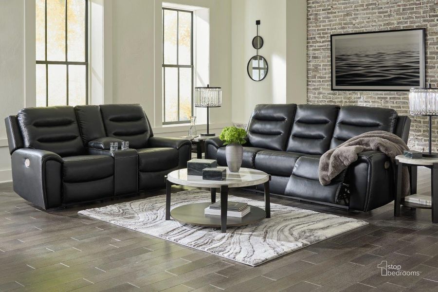 The appearance of Warlin Power Reclining Living Room Set With Adjustable Headrest In Black designed by Signature Design by Ashley in the modern / contemporary interior design. This black piece of furniture  was selected by 1StopBedrooms from Warlin Collection to add a touch of cosiness and style into your home. Sku: 6110515;6110518. Material: Fabric. Product Type: Living Room Set. Image1