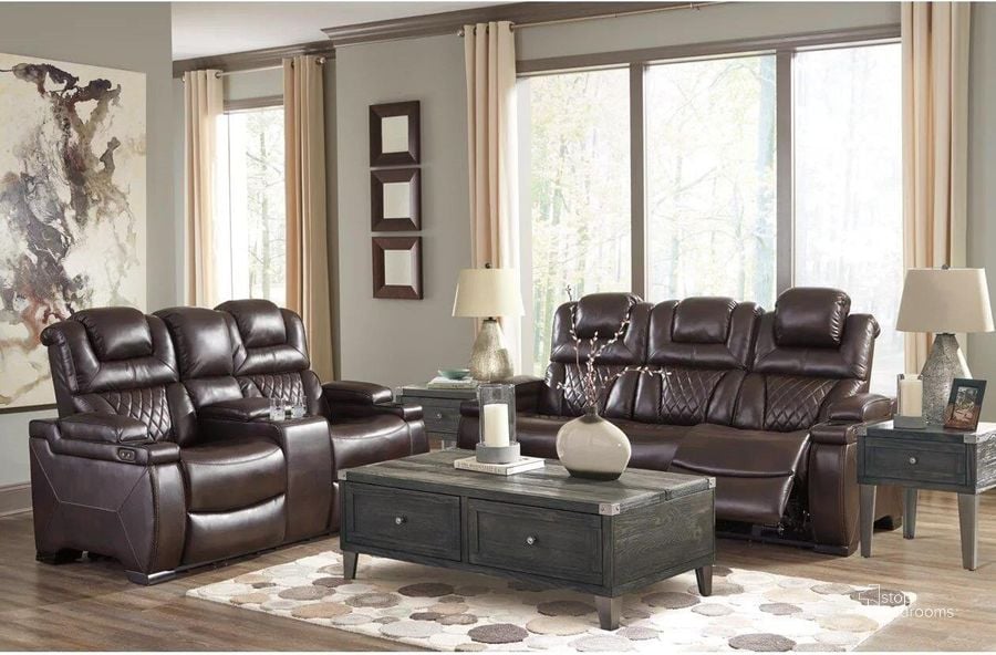 The appearance of Warnerton Power Reclining Living Room Set In Chocolate designed by Signature Design by Ashley in the modern / contemporary interior design. This chocolate piece of furniture  was selected by 1StopBedrooms from Warnerton Collection to add a touch of cosiness and style into your home. Sku: 7540715;7540718. Material: Fabric. Product Type: Living Room Set. Image1