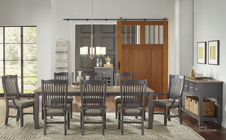 The appearance of Warren Grove Gray Dining Room Set 0qb2350238 designed by Isaac Tahari in the transitional interior design. This gray piece of furniture  was selected by 1StopBedrooms from Warren Grove Collection to add a touch of cosiness and style into your home. Sku: POTSP630B;POTSP630T;POTSP2452. Table Base Style: Legs. Product Type: Dining Room Set. Table Top Shape: Rectangular. Material: Pine. Size: 92". Image1