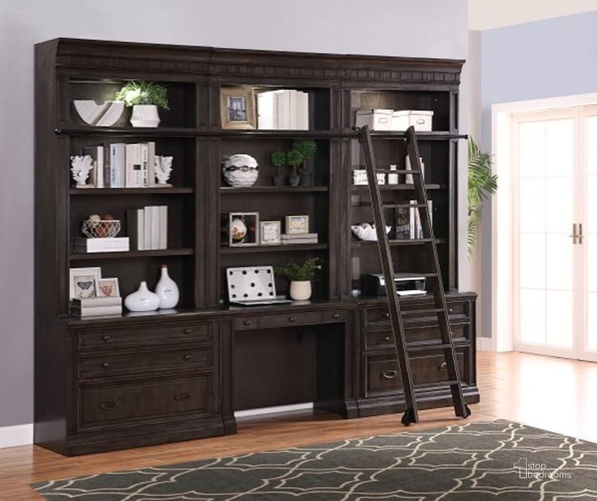 The appearance of Washington Heights 7 Piece Modular Library Wall In Dark Brown designed by Parker House in the transitional interior design. This dark brown piece of furniture  was selected by 1StopBedrooms from Washington Heights Collection to add a touch of cosiness and style into your home. Sku: WAS#460H;WAS#460H;WAS#460H;WAS#461D;WAS#476F;WAS#476F;WAS#495. Product Type: Entertainment Center. Material: Wood Veneer.