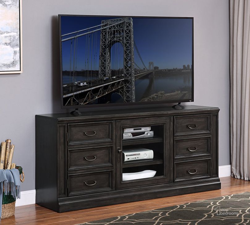 The appearance of Washington Heights Washed Charcoal 66" TV Console designed by Parker House in the transitional interior design. This brown piece of furniture  was selected by 1StopBedrooms from Washington Heights Collection to add a touch of cosiness and style into your home. Sku: WAS#412. Material: Wood. Product Type: TV Stands and TV Console. Image1
