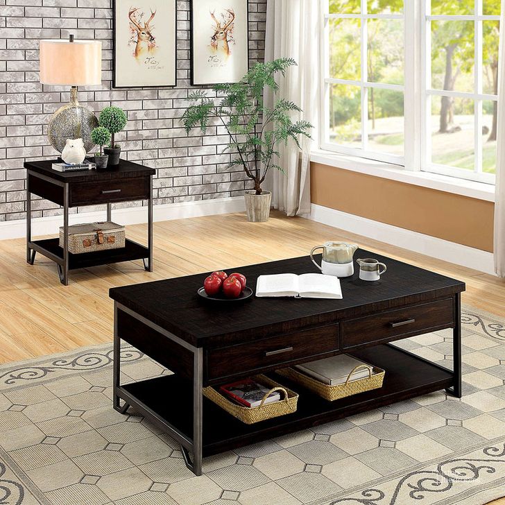 The appearance of Wasta Dark Oak Occasional Table Set designed by Furniture of America in the industrial interior design. This brown piece of furniture  was selected by 1StopBedrooms from Wasta Collection to add a touch of cosiness and style into your home. Sku: CM4499C;CM4499E. Material: Metal. Product Type: Occasional Table Set. Image1