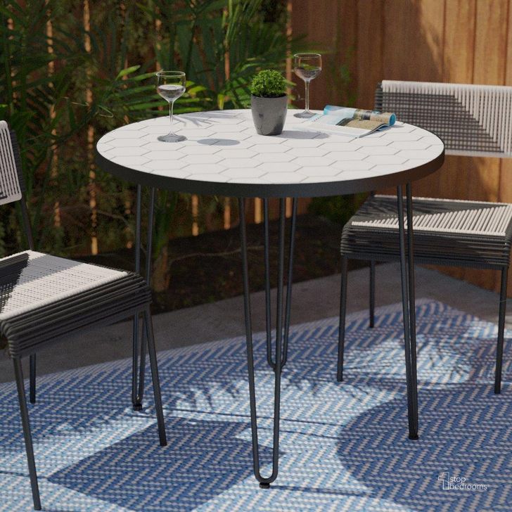 The appearance of Watkindale Outdoor Bistro Table designed by SEI Furniture in the modern / contemporary interior design. This white and black piece of furniture  was selected by 1StopBedrooms from Watkindale Collection to add a touch of cosiness and style into your home. Sku: OD1172427. Material: Steel. Product Type: Outdoor Bar Furniture. Image1