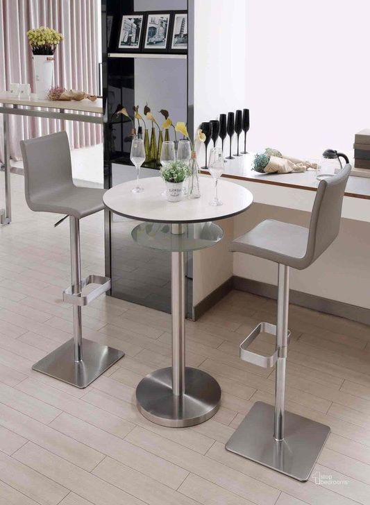 The appearance of Watson Light Grey Adjustable Barstool designed by Whiteline Modern Living in the modern / contemporary interior design. This light grey piece of furniture  was selected by 1StopBedrooms from Watson Collection to add a touch of cosiness and style into your home. Sku: BS1626P-LGRY. Product Type: Barstool. Material: Stainless Steel. Image1