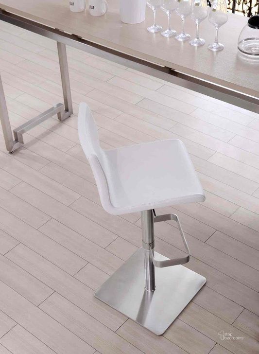 The appearance of Watson White Adjustable Barstool designed by Whiteline Modern Living in the modern / contemporary interior design. This white piece of furniture  was selected by 1StopBedrooms from Watson Collection to add a touch of cosiness and style into your home. Sku: BS1626P-WHT. Product Type: Barstool. Material: Stainless Steel. Image1