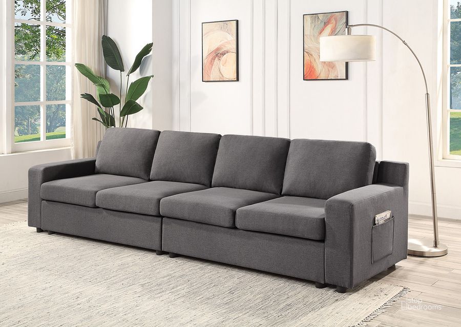 The appearance of Waylon Gray Linen 4-Seater Sofa With Pockets designed by Lilola Home in the modern / contemporary interior design. This gray piece of furniture  was selected by 1StopBedrooms from Waylon Collection to add a touch of cosiness and style into your home. Sku: 81803-2. Material: Wood. Product Type: Sofa. Image1