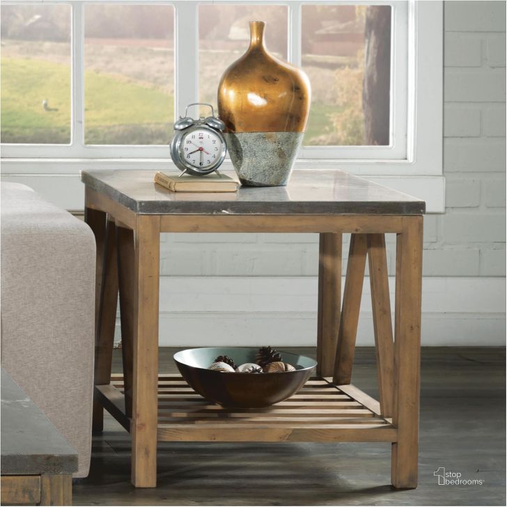 The appearance of Weatherford Bluestone Rectangular End Table designed by Riverside Furniture in the transitional interior design. This brown and gray piece of furniture  was selected by 1StopBedrooms from Weatherford Collection to add a touch of cosiness and style into your home. Sku: 16509;16510. Product Type: End Table. Image1