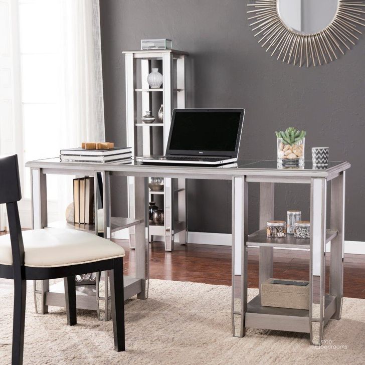 The appearance of Wedlyn Mirrored Glam Style Desk In Brushed Matte Silver With Mirror designed by SEI Furniture in the transitional interior design. This silver piece of furniture  was selected by 1StopBedrooms from Wedlyn Collection to add a touch of cosiness and style into your home. Sku: HO9383. Material: Wood. Product Type: Desk. Image1