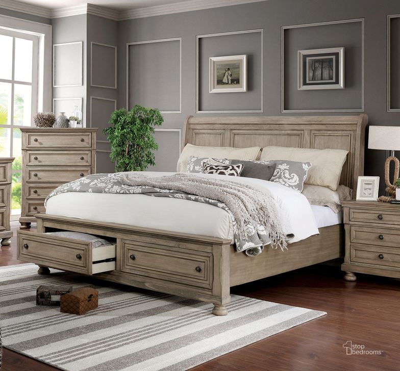 The appearance of Wells Queen Bed In Gray designed by Furniture of America in the transitional interior design. This gray piece of furniture  was selected by 1StopBedrooms from Wells Collection to add a touch of cosiness and style into your home. Sku: CM7568Q-HB;CM7568Q-FB;CM7568Q-R. Bed Type: Platform Bed. Material: Wood. Product Type: Platform Bed. Bed Size: Queen. Image1