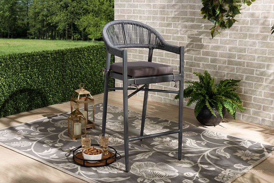 The appearance of Wendell Modern and Contemporary Grey Finished Rope and Metal Outdoor Bar Stool designed by Baxton Studio in the modern / contemporary interior design. This grey piece of furniture  was selected by 1StopBedrooms from Wendell Collection to add a touch of cosiness and style into your home. Sku: WA-6872H-Grey-BS. Material: Polyester. Product Type: Barstool. Image1