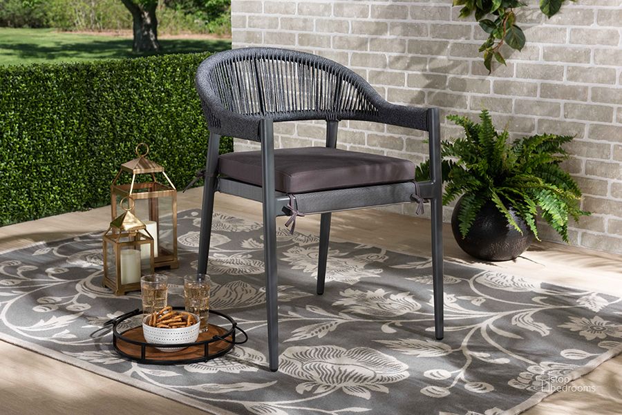 The appearance of Wendell Modern and Contemporary Grey Finished Rope and Metal Outdoor Dining Chair designed by Baxton Studio in the modern / contemporary interior design. This grey piece of furniture  was selected by 1StopBedrooms from Nicholas Collection to add a touch of cosiness and style into your home. Sku: WA-6858L-Grey-DC. Material: Polyester. Product Type: Outdoor Dining Chair. Image1