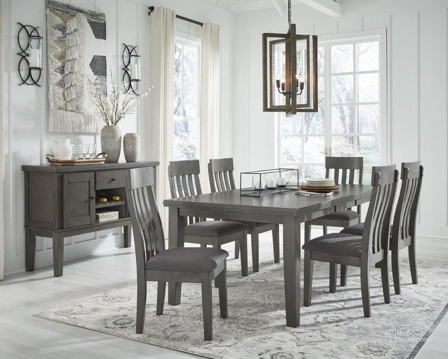 The appearance of Wendsby Gray Dining Room Set 0qd24421499 designed by Artisan Elegance in the transitional interior design. This gray piece of furniture  was selected by 1StopBedrooms from Wendsby Collection to add a touch of cosiness and style into your home. Sku: D589-35;D589-01. Table Base Style: Legs. Material: Wood. Product Type: Dining Room Set. Table Top Shape: Rectangular. Image1