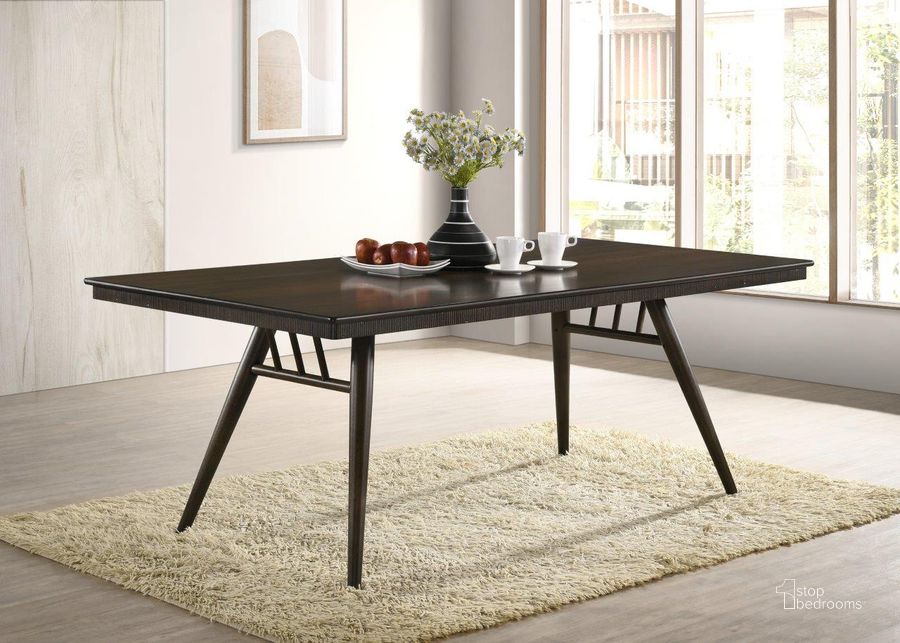 The appearance of Wes Rectangular Dining Table Dark Walnut designed by Coaster in the transitional interior design. This dark walnut piece of furniture  was selected by 1StopBedrooms from Wes Collection to add a touch of cosiness and style into your home. Sku: 115271B1;115271B2. Table Base Style: Double Pedestal. Product Type: Dining Table. Material: MDF. Table Top Shape: Rectangular. Size: 42". Image1