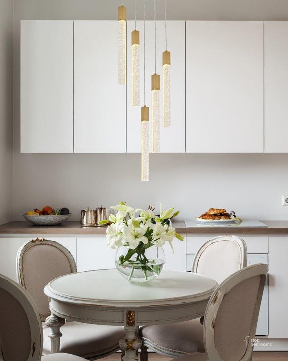 The appearance of Weston 5 Lights Pendant In Satin Gold 2067D20SG designed by Elegant Lighting in the transitional interior design. This gold piece of furniture  was selected by 1StopBedrooms from Weston Collection to add a touch of cosiness and style into your home. Sku: 2067D20SG. Material: Metal. Product Type: Pendant Lighting. Image1