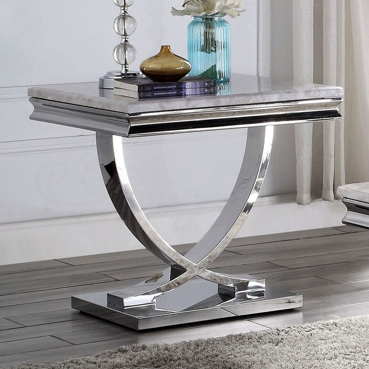 The appearance of Wettingen End Table In Chrome designed by Furniture of America in the glam interior design. This chrome piece of furniture  was selected by 1StopBedrooms from Wettingen Collection to add a touch of cosiness and style into your home. Sku: CM4285E-1;CM4285E-2;CM4285E-3. Product Type: End Table. Material: Stainless Steel. Image1