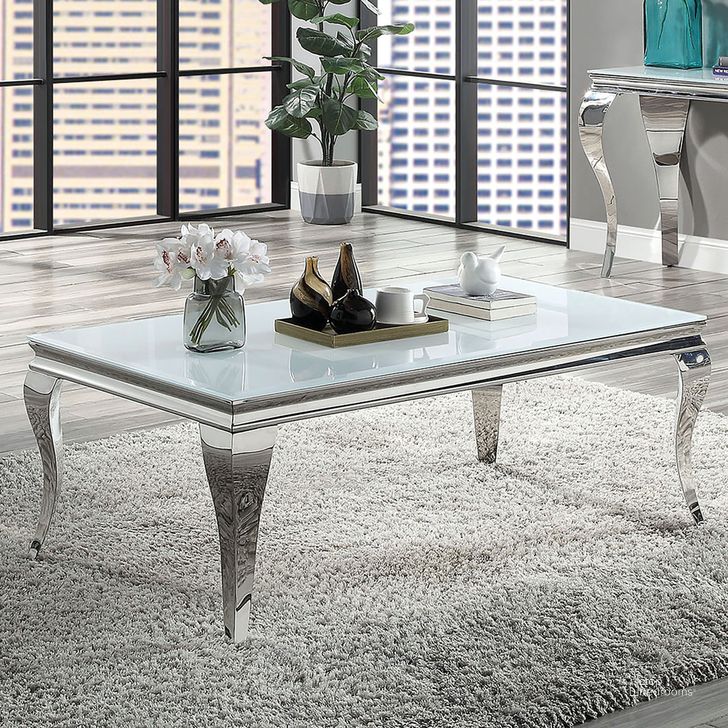 The appearance of Wetzikon Coffee Table In White and Silver designed by Furniture of America in the glam interior design. This white/silver piece of furniture  was selected by 1StopBedrooms from Wetzikon Collection to add a touch of cosiness and style into your home. Sku: CM4903WH-C-1;CM4903C-2;CM4903C-3. Material: Metal. Product Type: Coffee Table. Image1