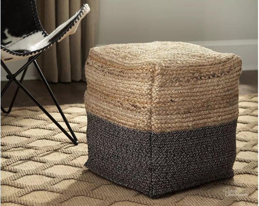 The appearance of White Hill Natural/Black Ottoman designed by Isaac Tahari in the transitional interior design. This natural/black piece of furniture  was selected by 1StopBedrooms from White Hill Collection to add a touch of cosiness and style into your home. Sku: A1000422. Material: Fabric. Product Type: Ottoman. Image1