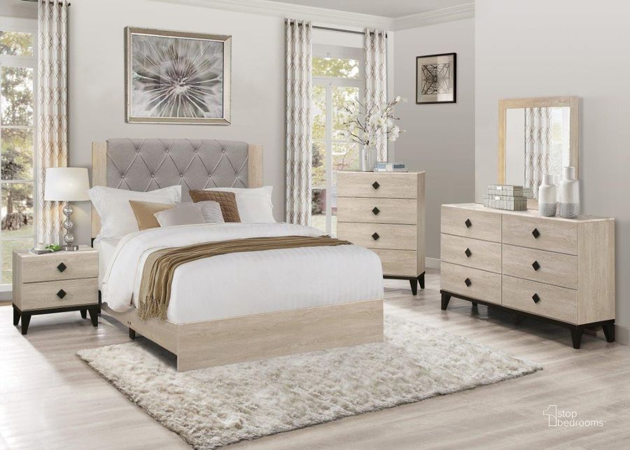 The appearance of Whiting Cream Panel Bedroom Set designed by Homelegance in the transitional interior design. This cream and gray piece of furniture  was selected by 1StopBedrooms from Whiting Collection to add a touch of cosiness and style into your home. Sku: 1524-1;1524-4. Bed Type: Panel Bed. Material: Wood. Product Type: Panel Bed. Bed Size: Queen. Image1