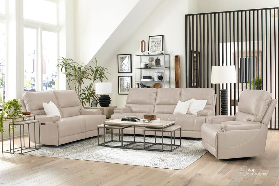 The appearance of Whitman Powered By Freemotion Power Reclining Sofa Loveseat and Recliner In Beige designed by Parker House in the modern / contemporary interior design. This beige piece of furniture  was selected by 1StopBedrooms from Whitman Collection to add a touch of cosiness and style into your home. Sku: MWHI#812PH-P25-VLI;MWHI#822PH-P25-VLI;MWHI#832PH-P25-VLI. Material: Leather. Product Type: Living Room Set. Image1