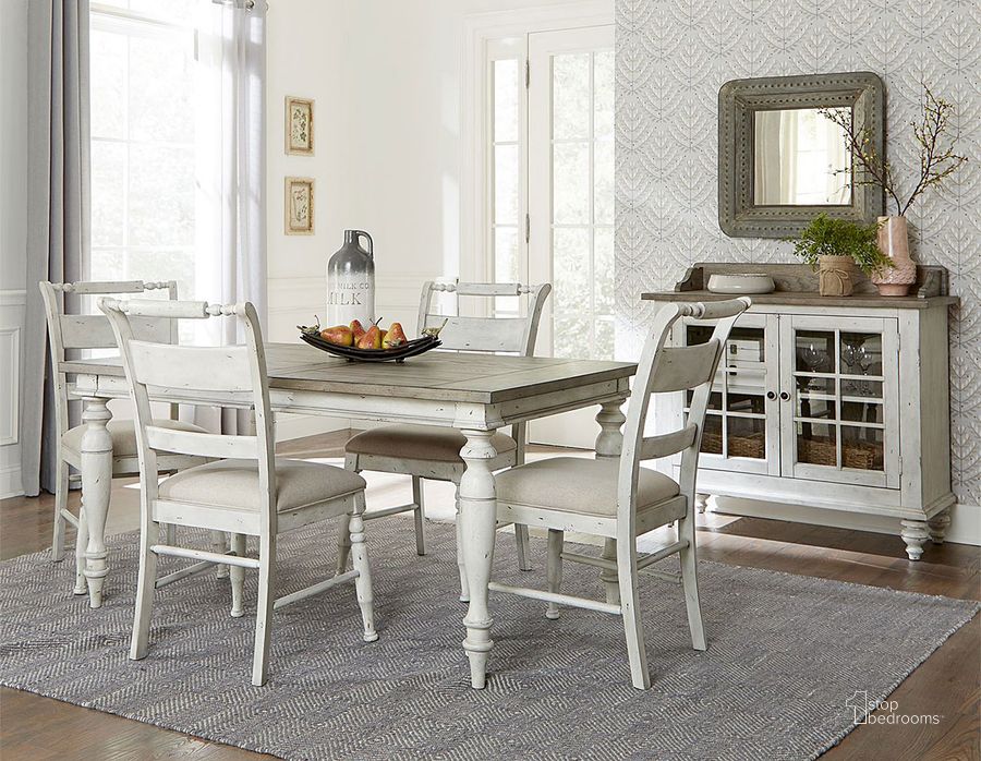 The appearance of Whitney Leg Dining Room Set designed by Liberty in the traditional interior design. This weathered gray piece of furniture  was selected by 1StopBedrooms from Whitney Collection to add a touch of cosiness and style into your home. Sku: 661W-T4074;661W-C1501S. Table Base Style: Legs. Material: Wood. Product Type: Dining Room Set. Table Top Shape: Rectangular. Image1