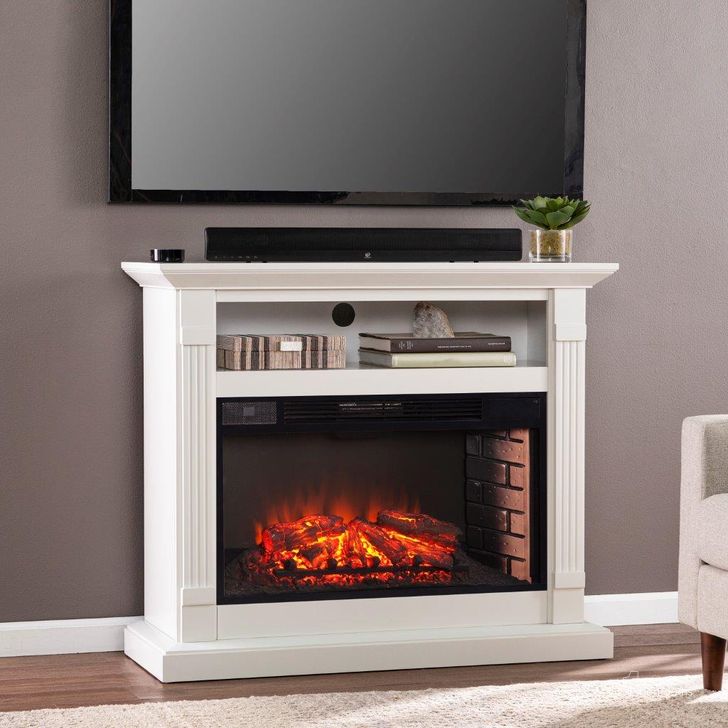 The appearance of Willarton Widescreen Electric Fireplace With Media Storage designed by SEI Furniture in the transitional interior design. This light gray piece of furniture  was selected by 1StopBedrooms from Willarton Collection to add a touch of cosiness and style into your home. Sku: FE1154459. Material: Wood. Product Type: Fireplace. Image1