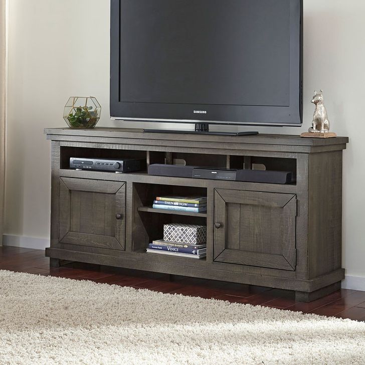 The appearance of Willow Distressed Dark Gray 64 Inch Console designed by Progressive Furniture in the transitional interior design. This gray piece of furniture  was selected by 1StopBedrooms from Willow Collection to add a touch of cosiness and style into your home. Sku: P600E-64. Material: Wood. Product Type: TV Stands and TV Console. Image1