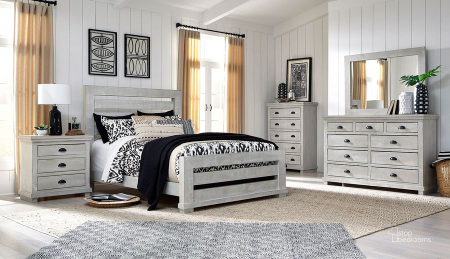 The appearance of Willow Gray Chalk Slat Bedroom Set designed by Progressive Furniture in the transitional interior design. This gray piece of furniture  was selected by 1StopBedrooms from Willow Collection to add a touch of cosiness and style into your home. Sku: P615-60;P615-61;P615-78;P615-43. Bed Size: Queen. Material: Pine. Product Type: Slat / Spindle Bed. Bed Type: Slat / Spindle Bed. Image1