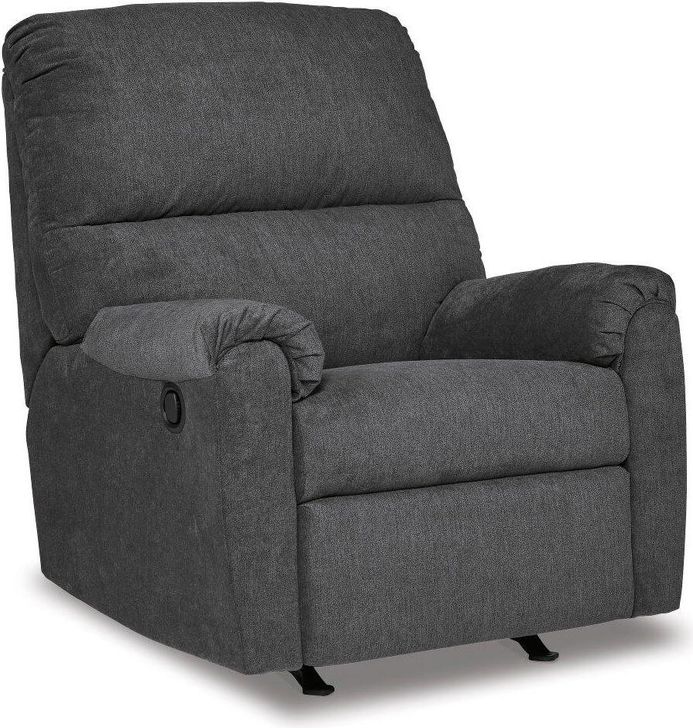 The appearance of Willow Valley Gunmetal Recliner and Rocker designed by Boho House in the modern / contemporary interior design. This gunmetal piece of furniture  was selected by 1StopBedrooms from Willow Valley Collection to add a touch of cosiness and style into your home. Sku: 4620425. Material: Fabric. Product Type: Rocker Recliner. Image1