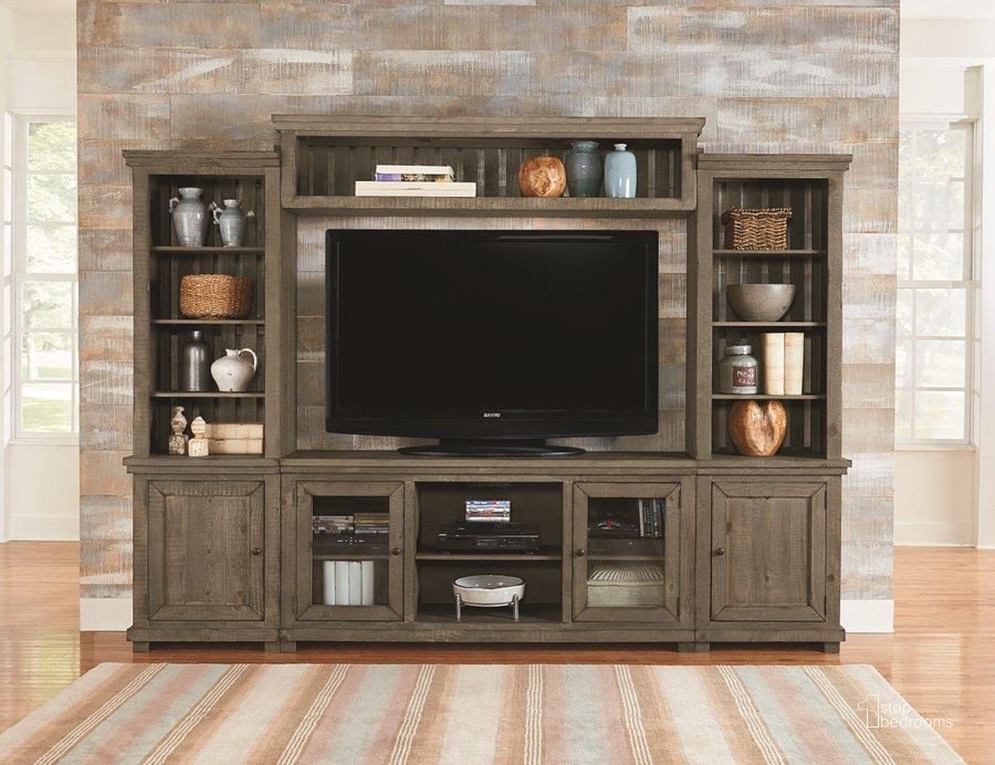 The appearance of Willow Wall Unit In Gray designed by Progressive Furniture in the transitional interior design. This gray piece of furniture  was selected by 1StopBedrooms from Willow Collection to add a touch of cosiness and style into your home. Sku: P635E-20;P635E-22;P635E-68;P635E-90. Product Type: Entertainment Wall. Material: Solid Pine.