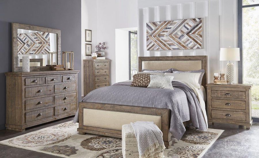 The appearance of Willow Weathered Gray Upholstered Bedroom Set designed by Progressive Furniture in the transitional interior design. This weathered gray piece of furniture  was selected by 1StopBedrooms from Willow Collection to add a touch of cosiness and style into your home. Sku: P635-34;P635-35;P635-78;P635-43. Bed Type: Panel Bed. Material: Wood. Product Type: Panel Bed. Bed Size: Queen. Image1