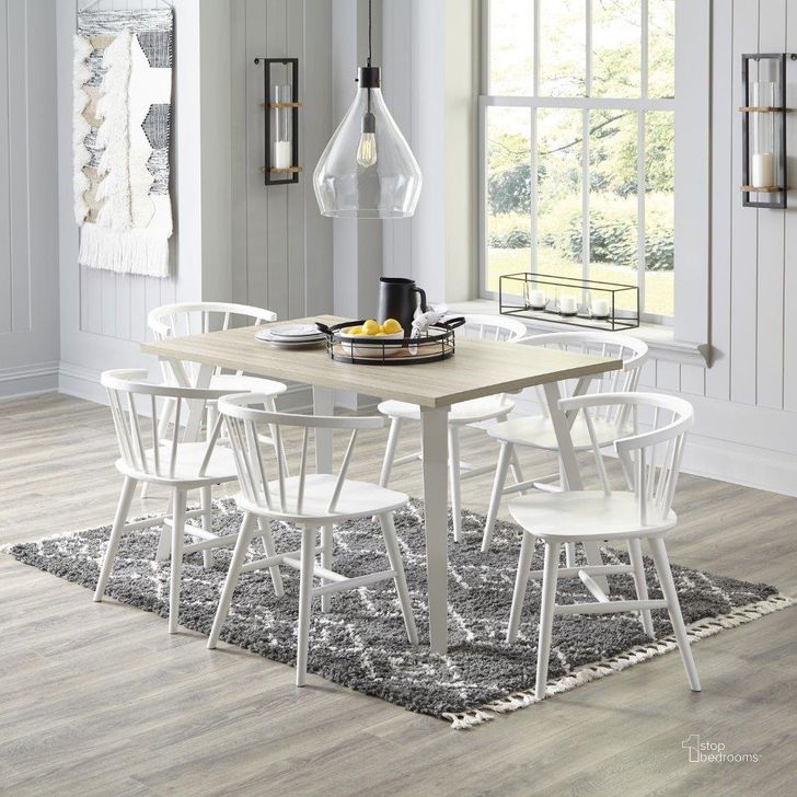 The appearance of Wilson Carlile White/Natural Dining Room Set 0qd24421494 designed by Atelier Home in the modern / contemporary interior design. This white/natural piece of furniture  was selected by 1StopBedrooms from Wilson Carlile Collection to add a touch of cosiness and style into your home. Sku: D407-25;D407-01. Table Base Style: Legs. Material: Wood. Product Type: Dining Room Set. Table Top Shape: Rectangular. Size: 55". Image1