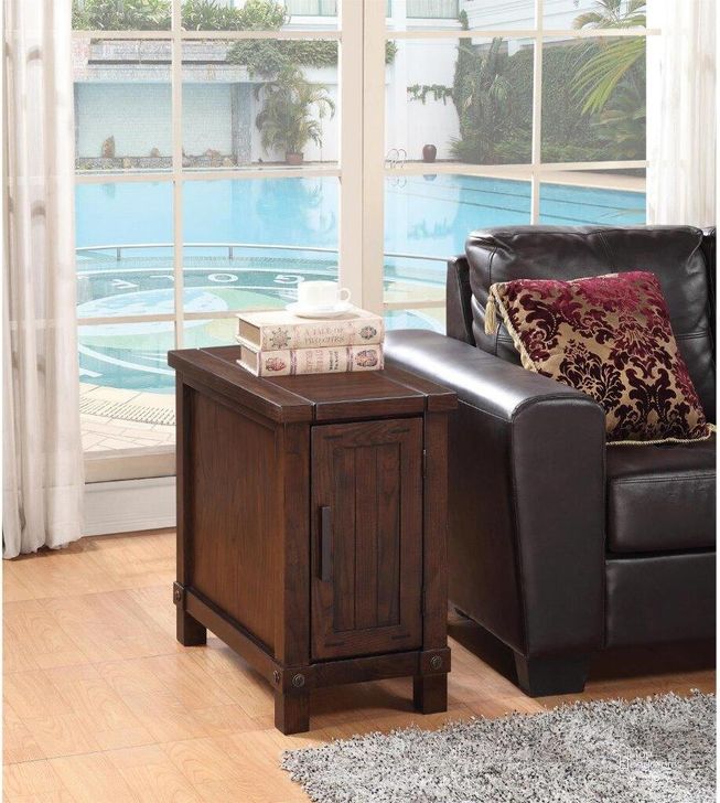 The appearance of Windridge Sagamore Burnished Ash Chairside Chest designed by Riverside Furniture in the transitional interior design. This brown piece of furniture  was selected by 1StopBedrooms from Windridge Collection to add a touch of cosiness and style into your home. Sku: 76513. Product Type: End Table. Image1