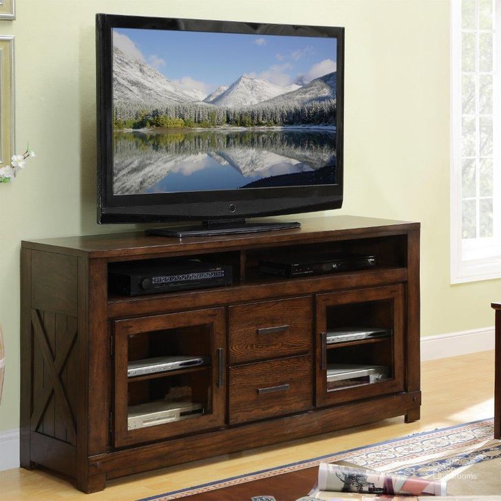 The appearance of Windridge Sagamore Burnished Ash Entertainment Wall designed by Riverside Furniture in the transitional interior design. This brown piece of furniture  was selected by 1StopBedrooms from Windridge Collection to add a touch of cosiness and style into your home. Sku: 76540;76548;76548. Product Type: Entertainment Unit. Image1