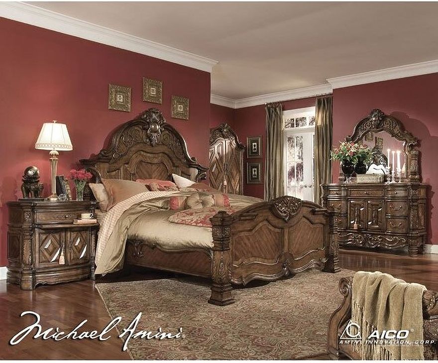 The appearance of Windsor Court Bedroom Set designed by AICO in the traditional interior design. This vintage fruitwood piece of furniture  was selected by 1StopBedrooms from Windsor Court Collection to add a touch of cosiness and style into your home. Sku: 70012-54;70022-54;70032-54;70040-54. Bed Type: Panel Bed. Material: Wood. Product Type: Panel Bed. Bed Size: Queen. Image1