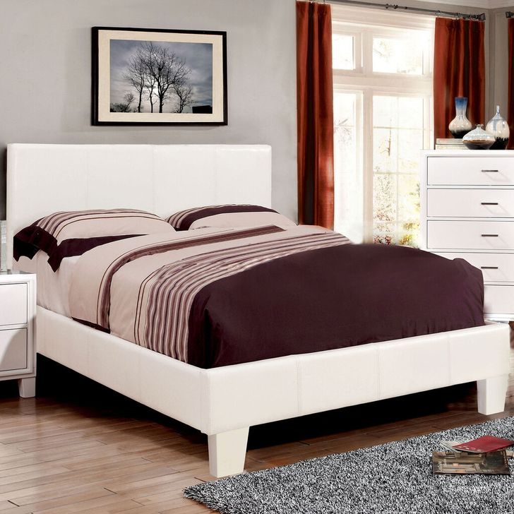 The appearance of Winn Park Queen Bed In White designed by Furniture of America in the modern / contemporary interior design. This white piece of furniture  was selected by 1StopBedrooms from Winn Park Collection to add a touch of cosiness and style into your home. Sku: CM7008WH-Q-HB-VN;CM7008WH-Q-FBR-VN. Bed Type: Platform Bed. Material: Wood. Product Type: Platform Bed. Bed Size: Queen. Image1