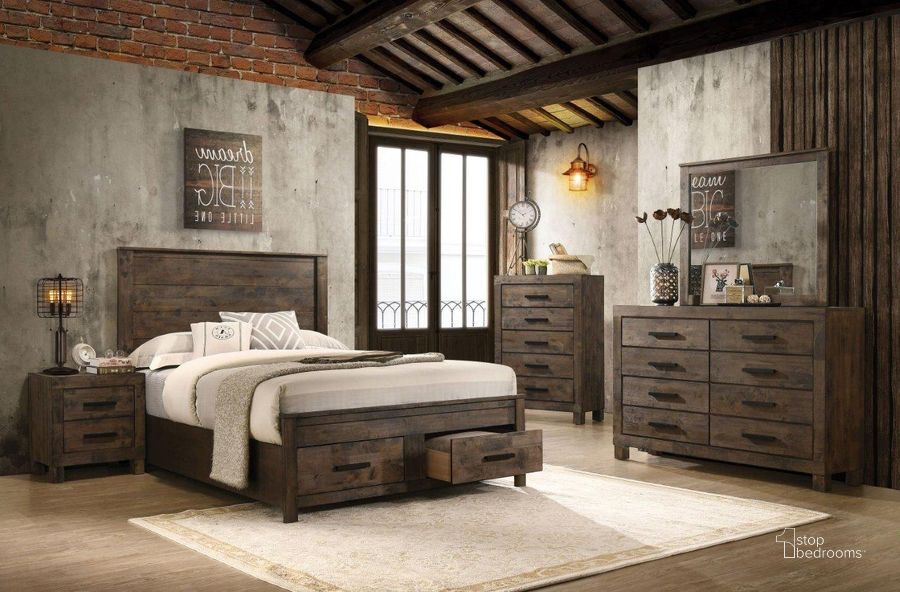 The appearance of Woodmont Rustic Golden Brown Panel Bedroom Set designed by Coaster in the transitional interior design. This brown piece of furniture  was selected by 1StopBedrooms from Woodmont Collection to add a touch of cosiness and style into your home. Sku: 222631QB1;222631QB2;222631QB3;222632. Bed Type: Panel Bed. Material: Wood. Product Type: Panel Bed. Bed Size: Queen. Image1