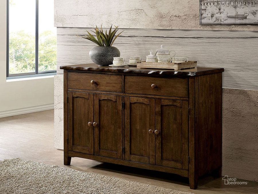 The appearance of Woodworth Distressed Wood Server designed by Furniture of America in the rustic / southwestern interior design. This brown piece of furniture  was selected by 1StopBedrooms from Woodworth Collection to add a touch of cosiness and style into your home. Sku: CM3114SV. Material: Wood. Product Type: Buffets, Sideboards and Server. Image1
